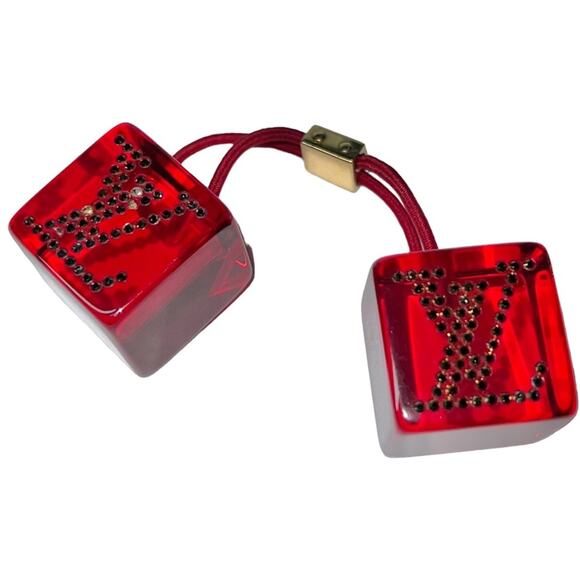 AUTH Louis Vuitton Red Lucite Rhinestone LV Logo Jumbo Hair Tie Cube Bobble - Picture 9 of 16